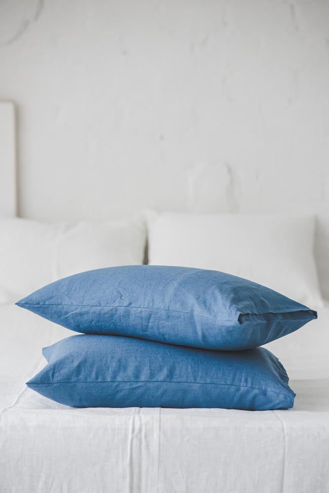 Cornflower blue linen pillowcase Forestlandlinen