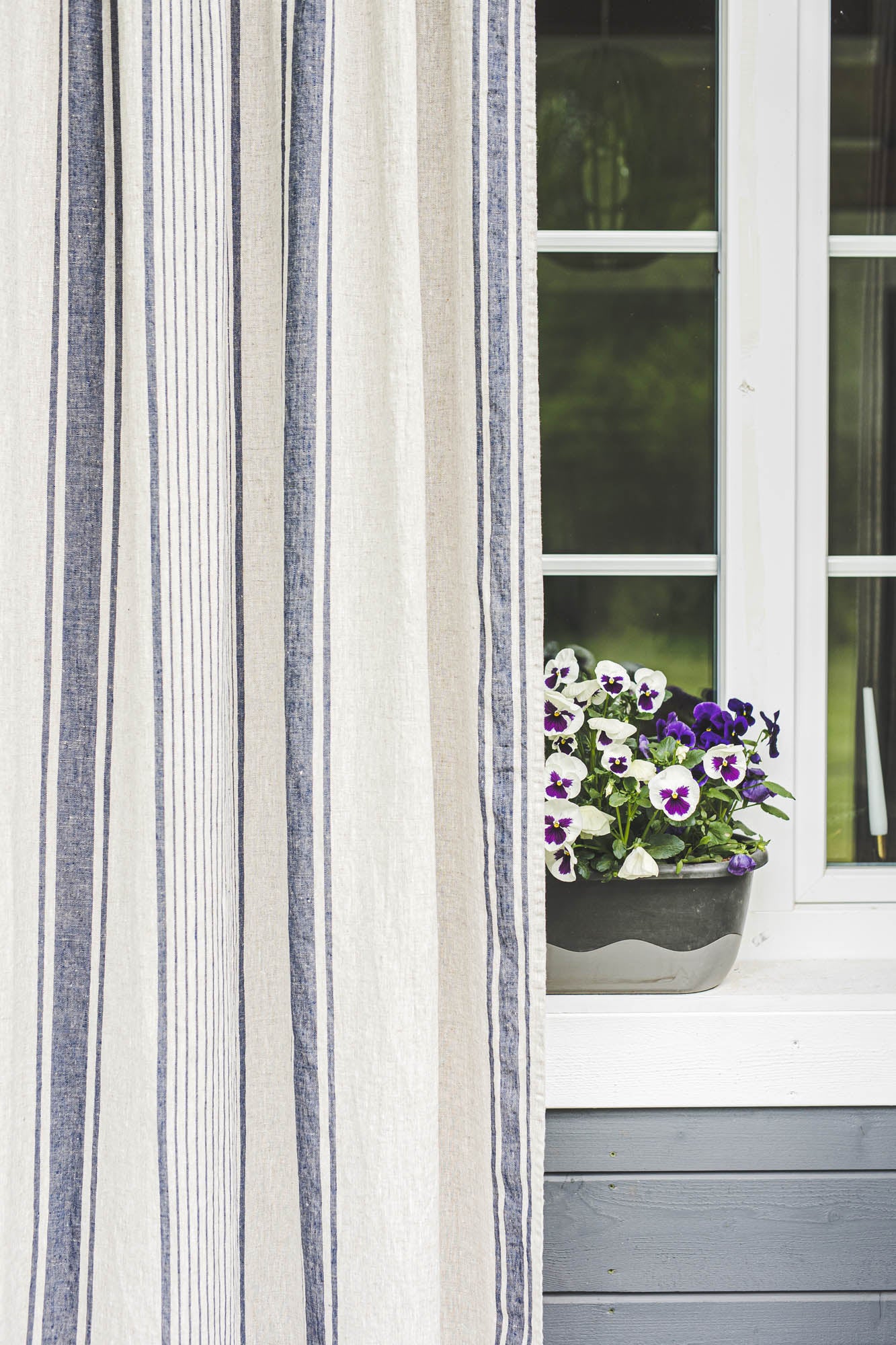 French style linen curtain with blue stripes