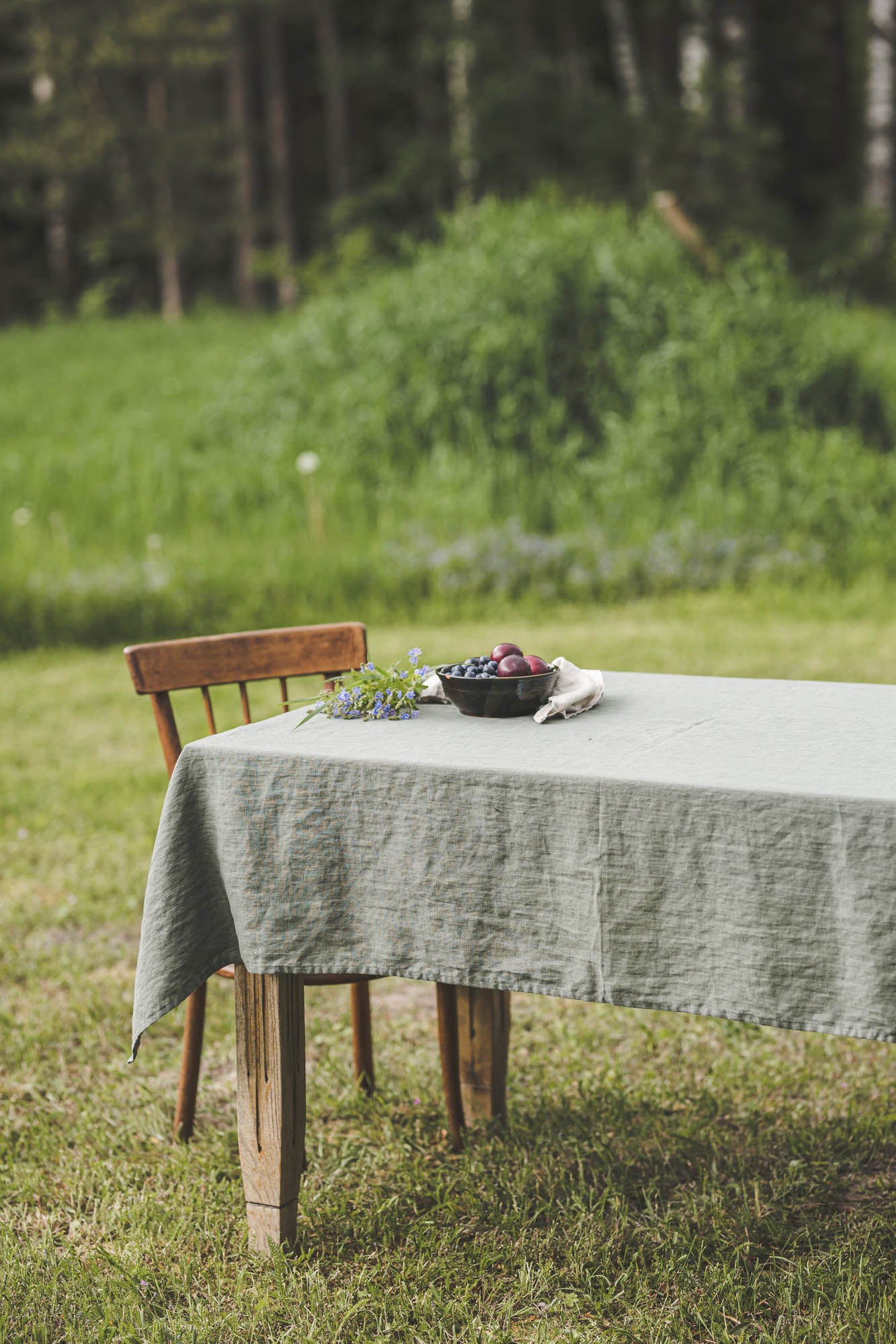 Gray green linen tablecloth