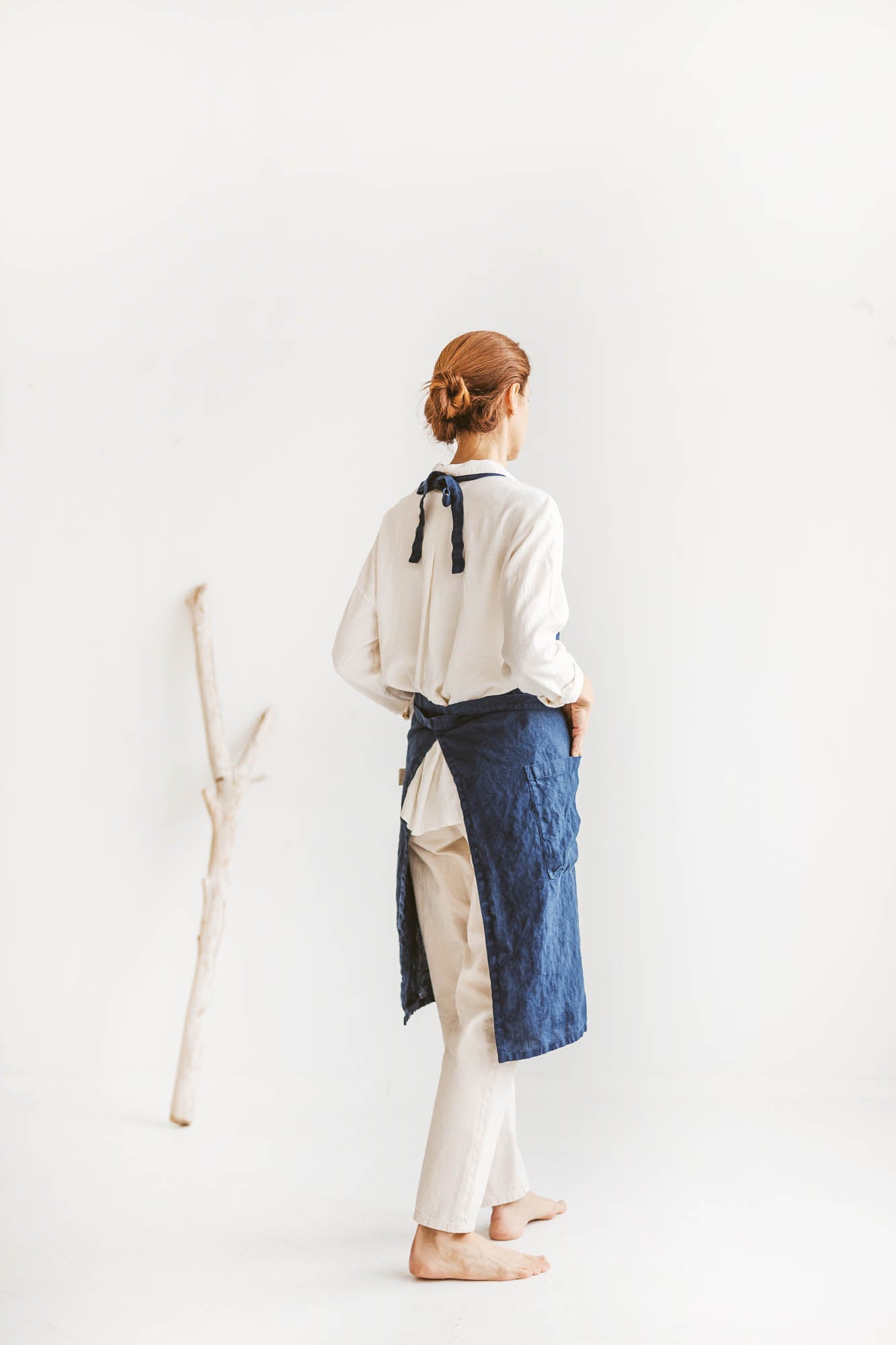 Midnight blue linen apron