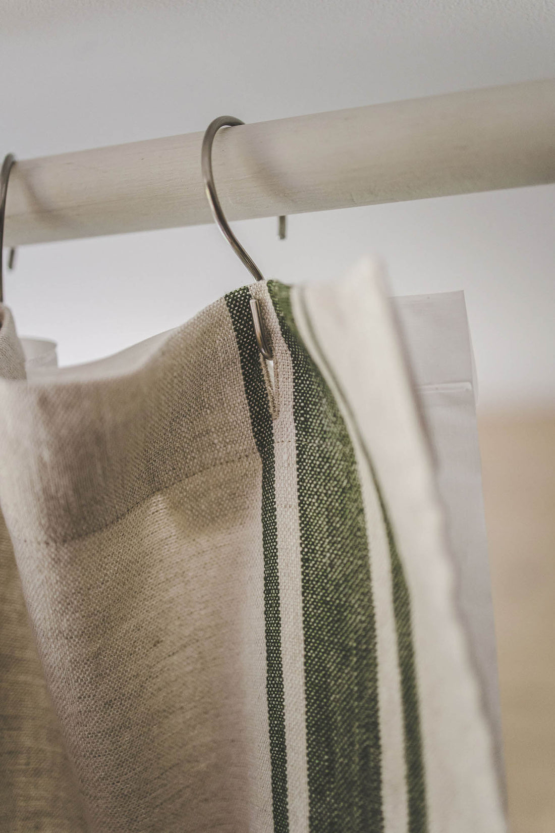 French style linen shower curtain with green stripes