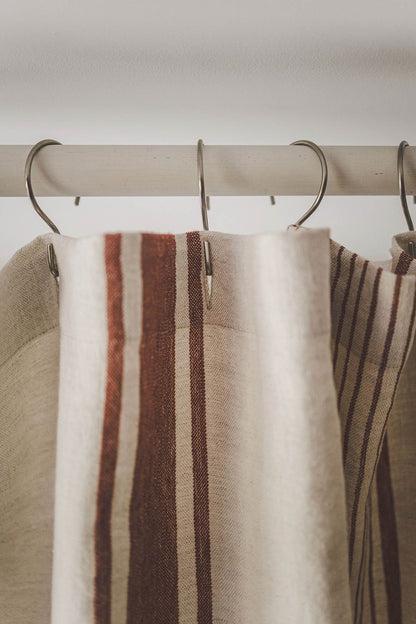 French style linen shower curtain with cherry red stripes