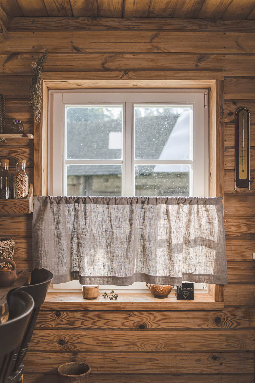 Heavyweight natural linen cafe curtain