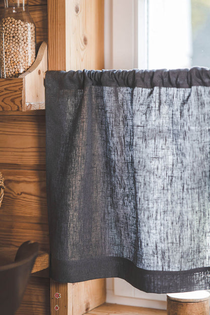 Heavyweight charcoal gray linen cafe curtain