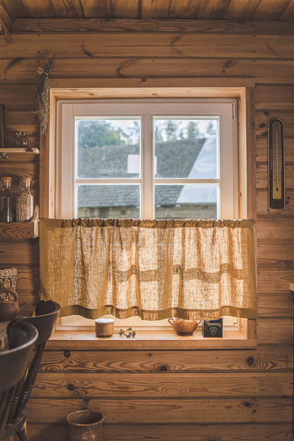 Heavyweight camel linen cafe curtain