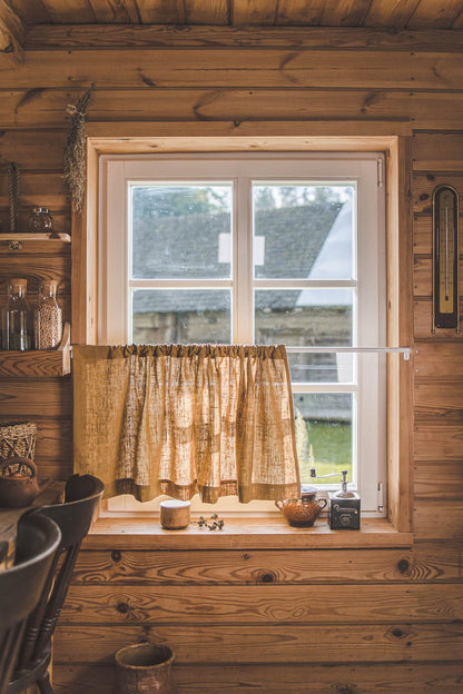 Heavyweight camel linen cafe curtain