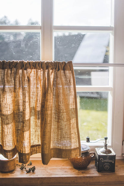 Heavyweight camel linen cafe curtain