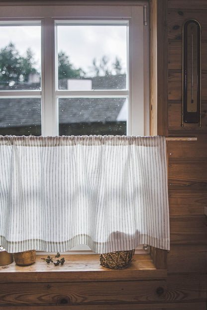 White with black stripes linen cafe curtain