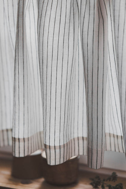 White with black stripes linen cafe curtain