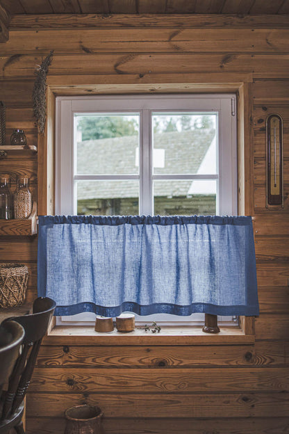 Denim blue linen cafe curtain