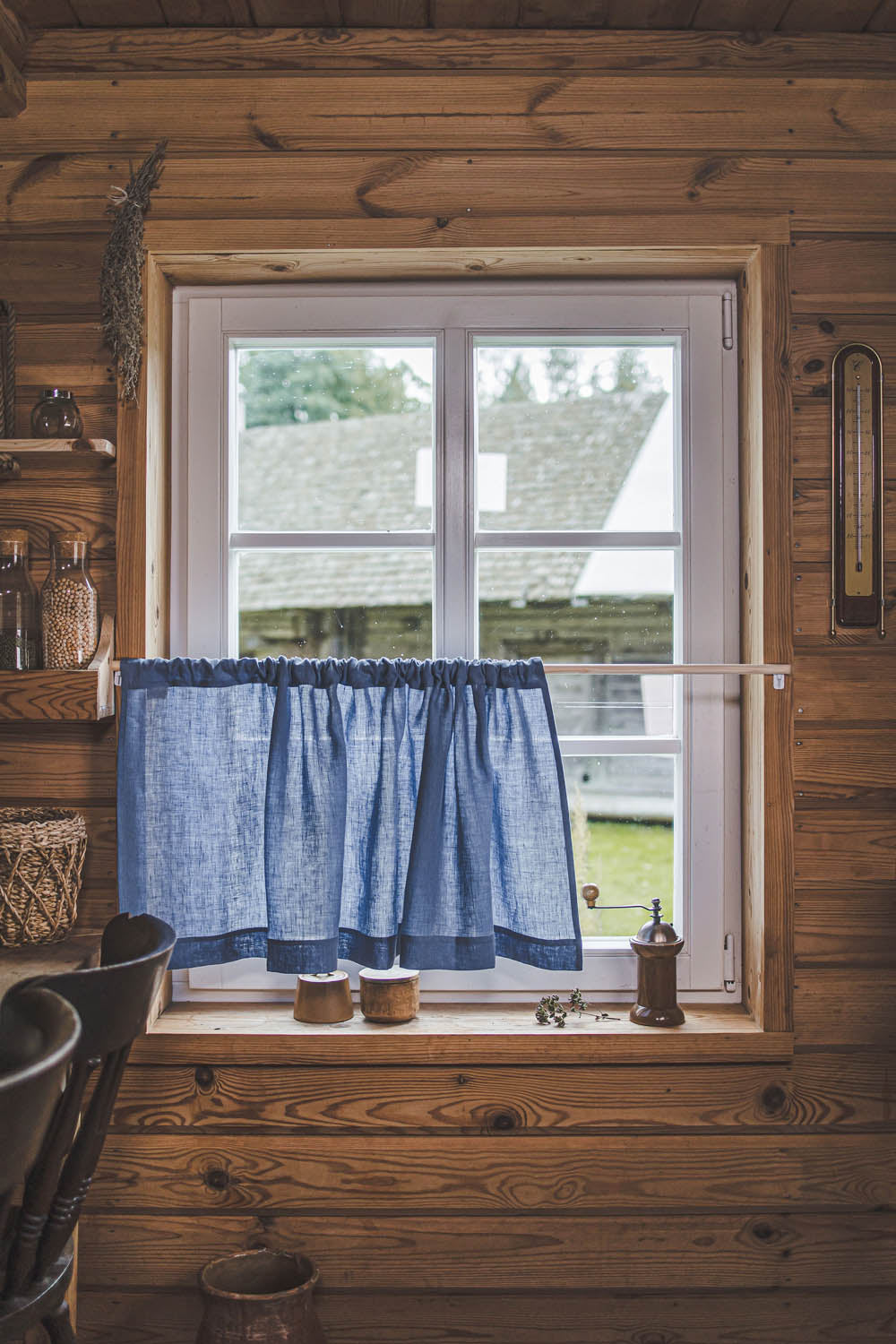 Denim blue linen cafe curtain