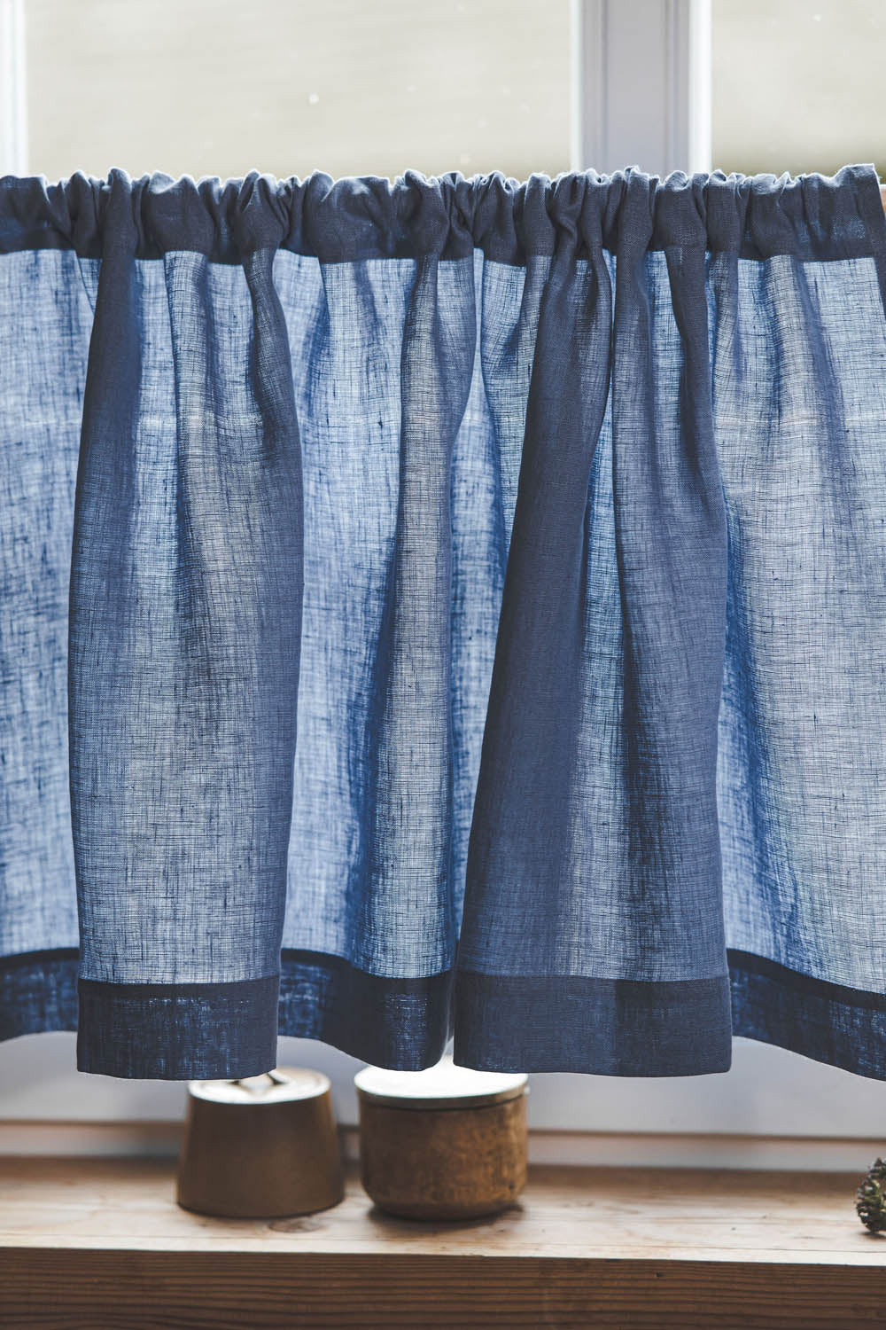 Denim blue linen cafe curtain