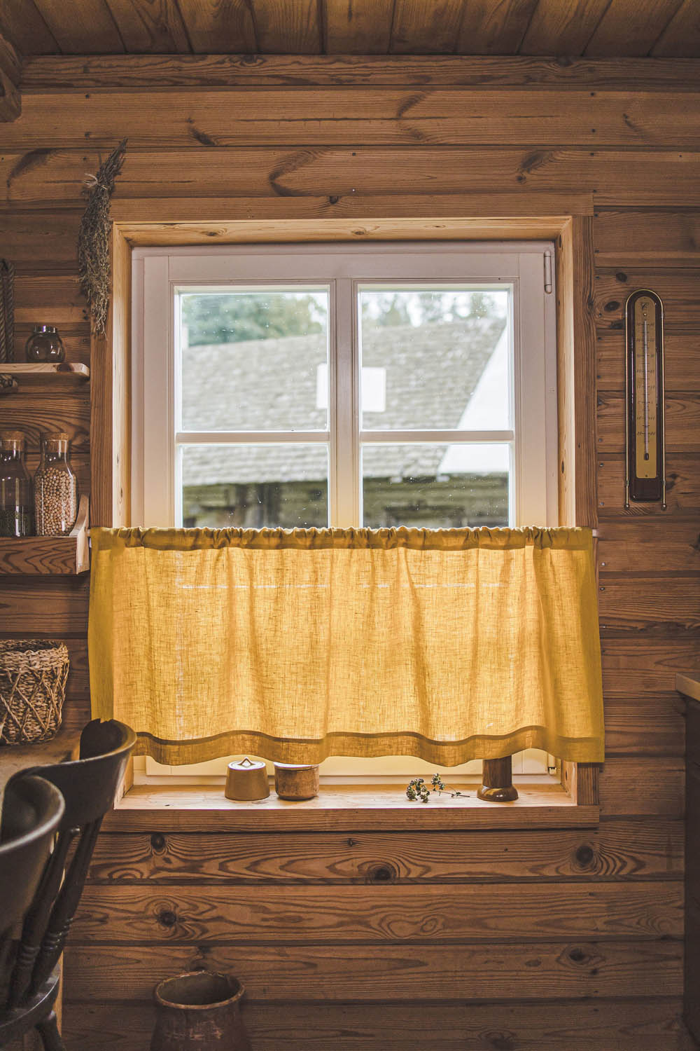 Mimosa yellow linen cafe curtain