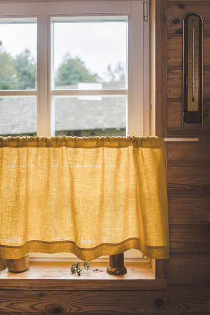 Mimosa yellow linen cafe curtain