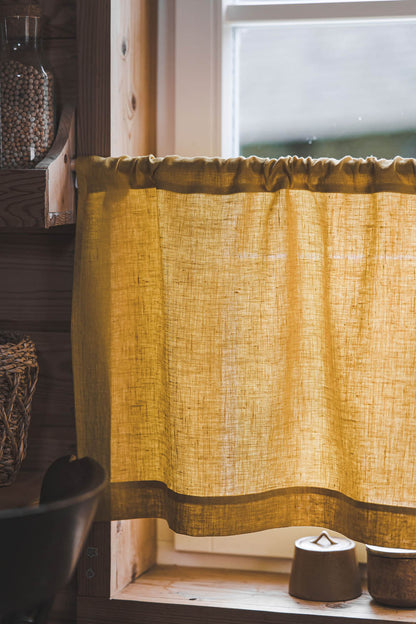 Mimosa yellow linen cafe curtain