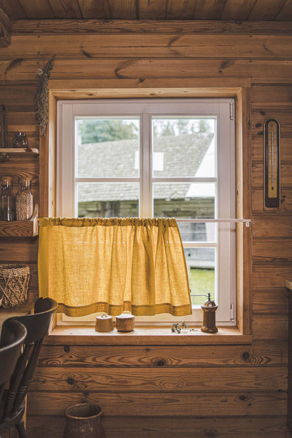 Mimosa yellow linen cafe curtain