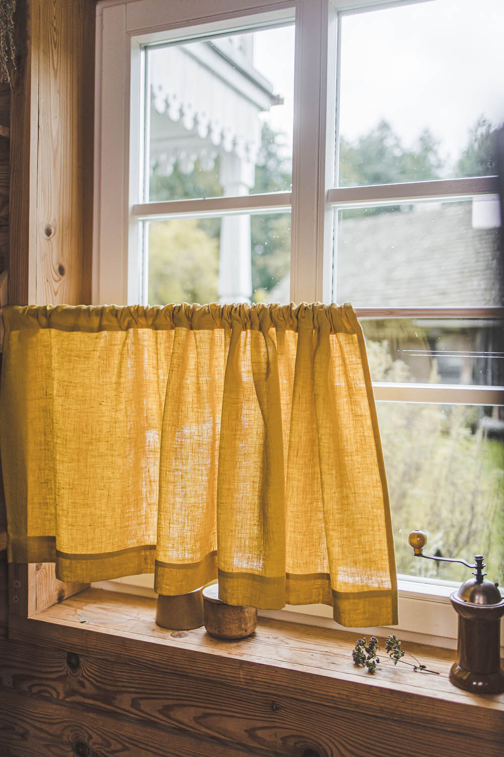 Mimosa yellow linen cafe curtain