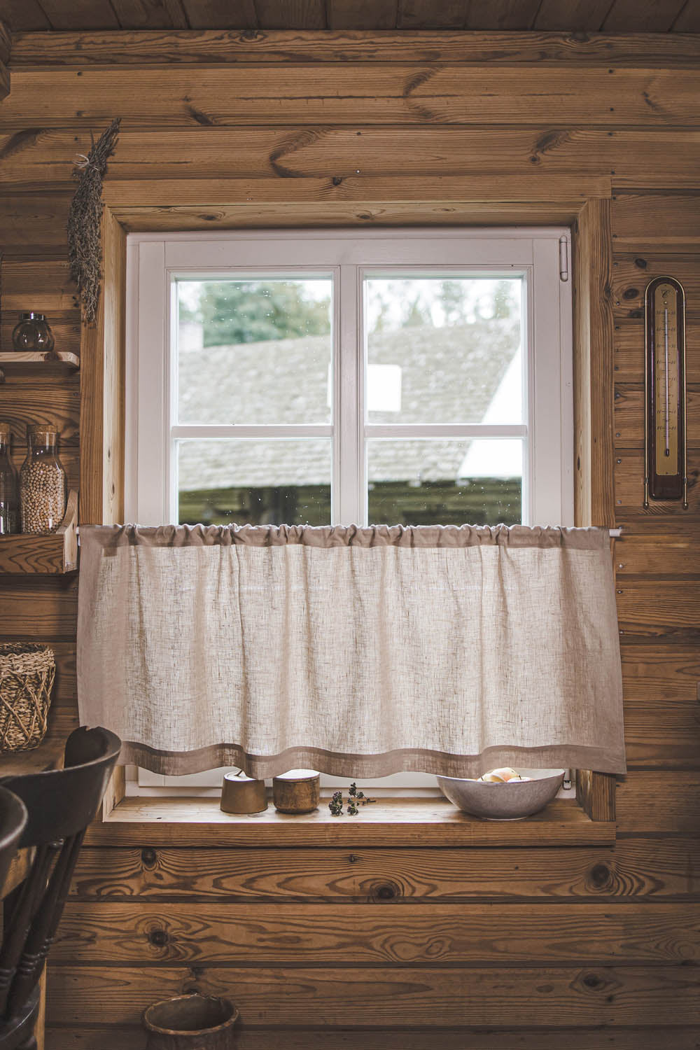 Sand linen cafe curtain