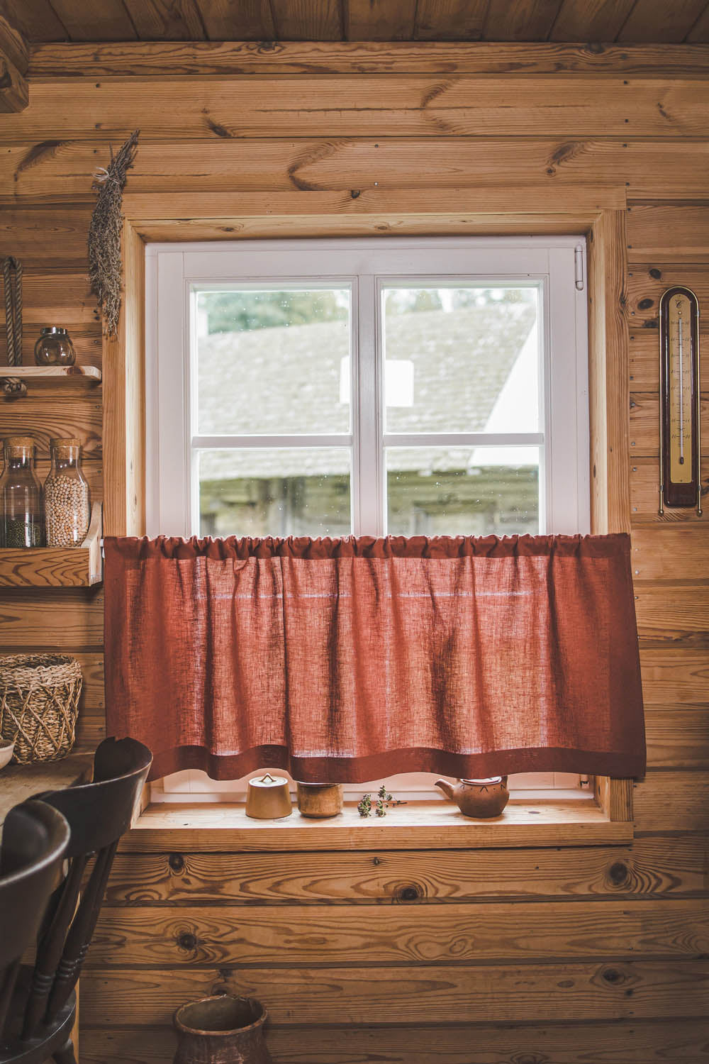 Burnt orange linen cafe curtain