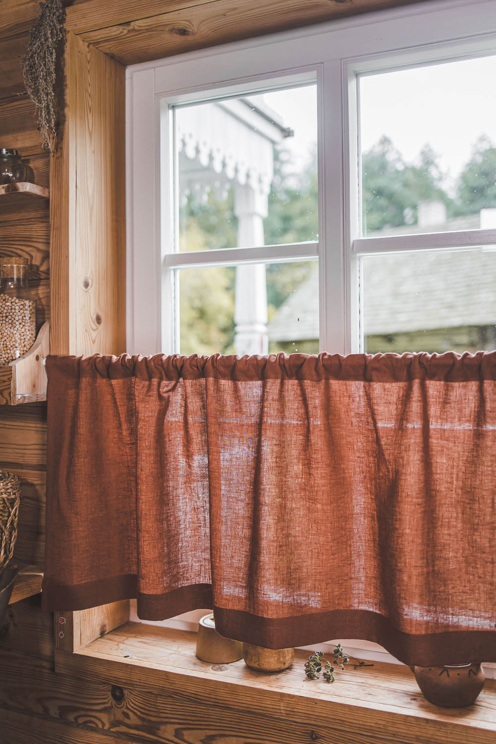 Burnt orange linen cafe curtain