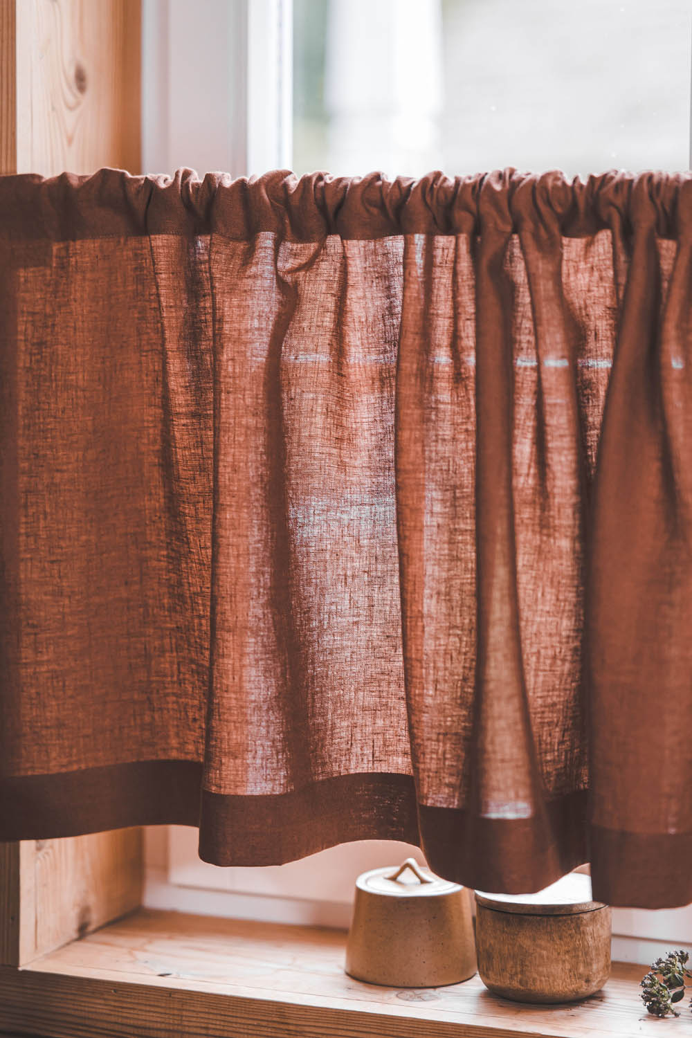 Burnt orange linen cafe curtain