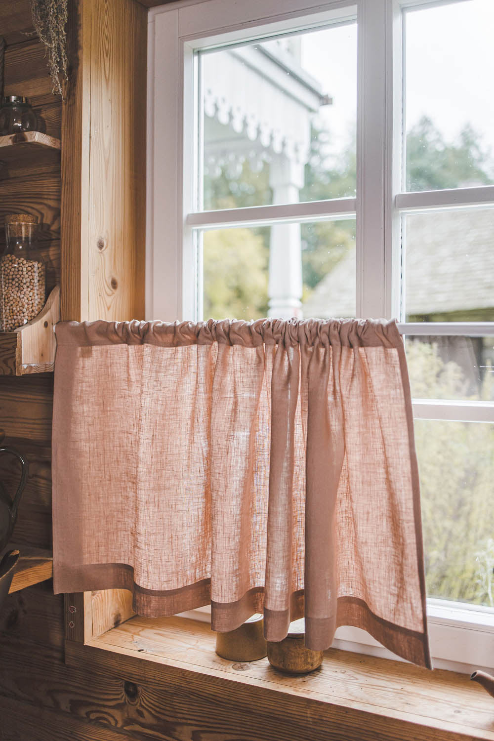 Misty rose linen cafe curtain