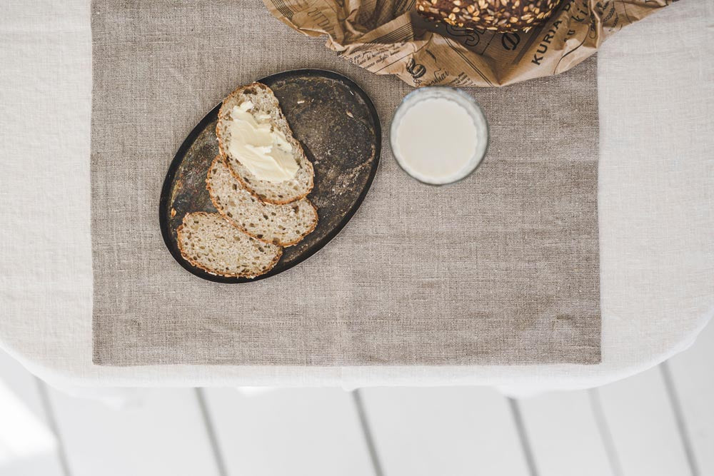 Natural linen placemats with mitered corners