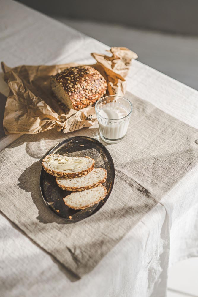 Natural linen placemats with mitered corners