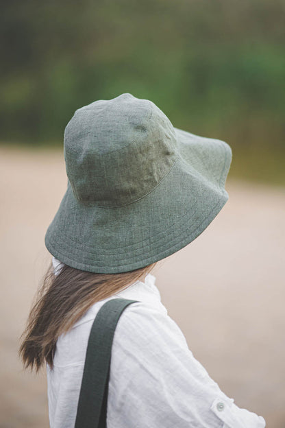 Forest green linen summer hat