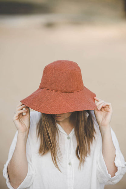 Burnt orange linen summer hat