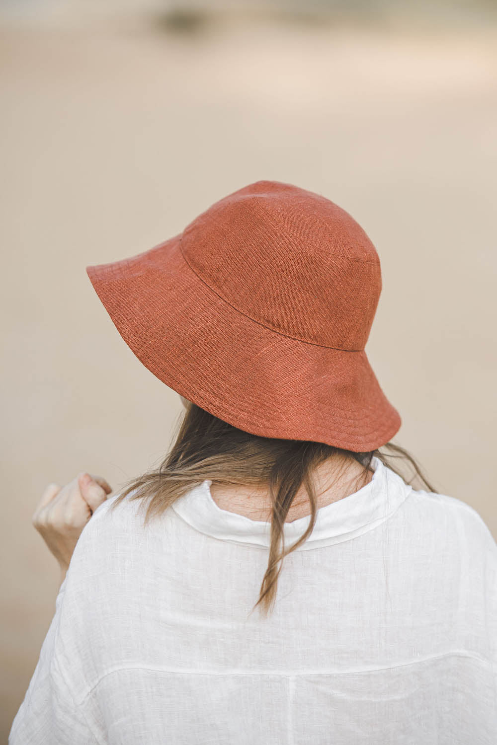 Burnt orange linen summer hat