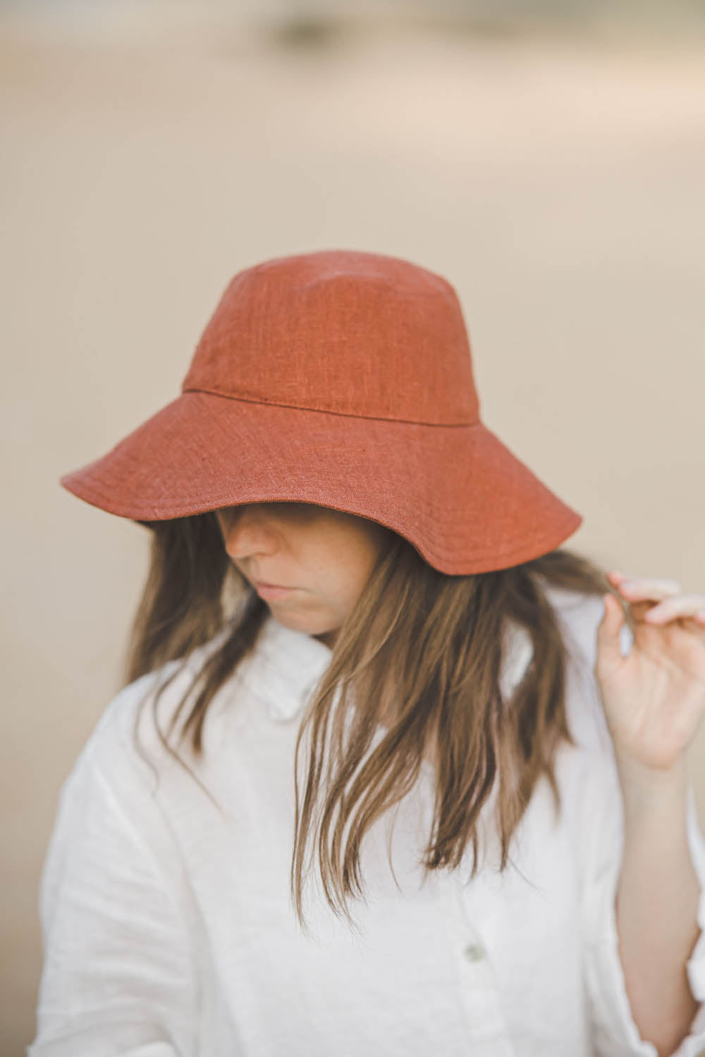 Burnt orange linen summer hat