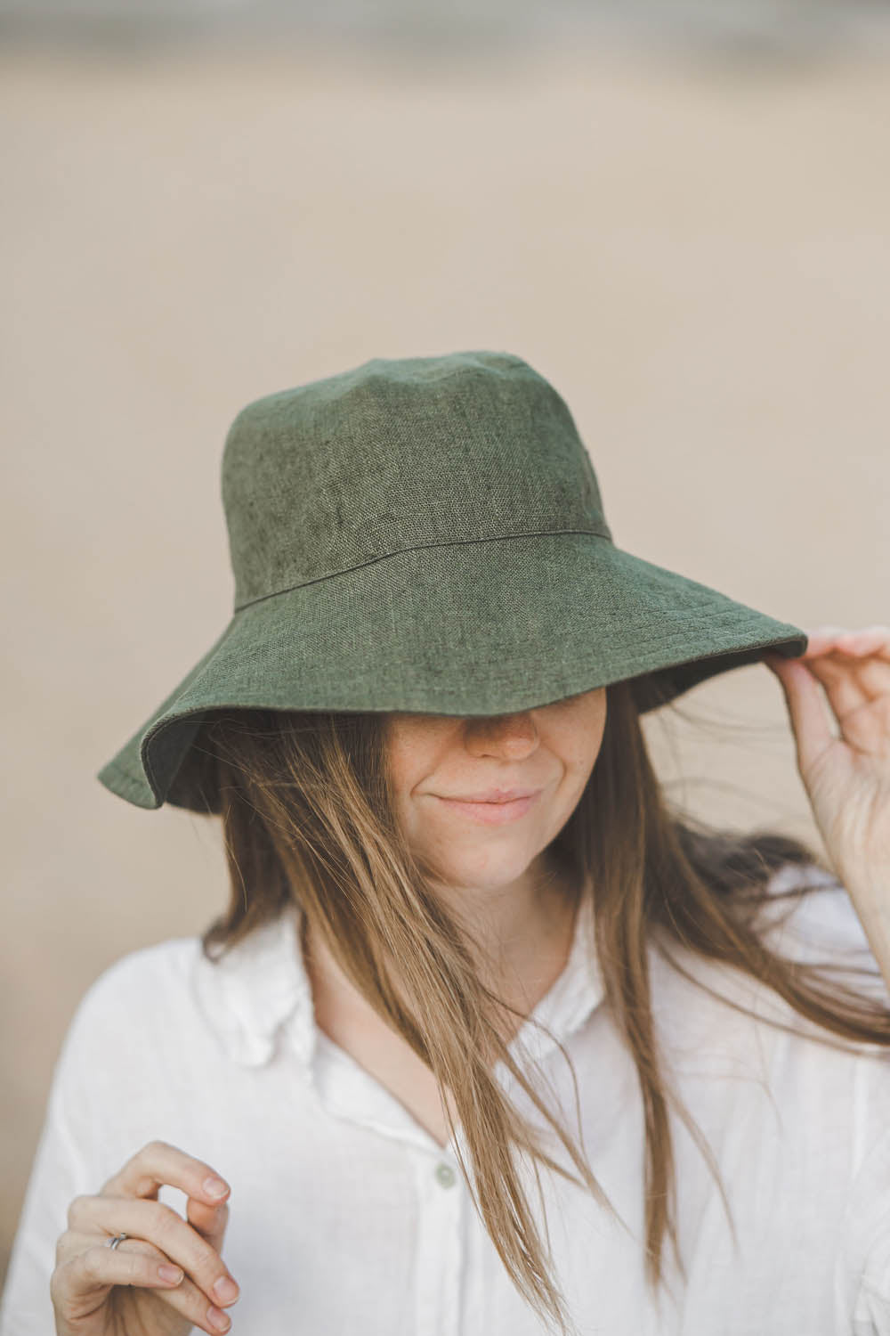 Forest green linen summer hat