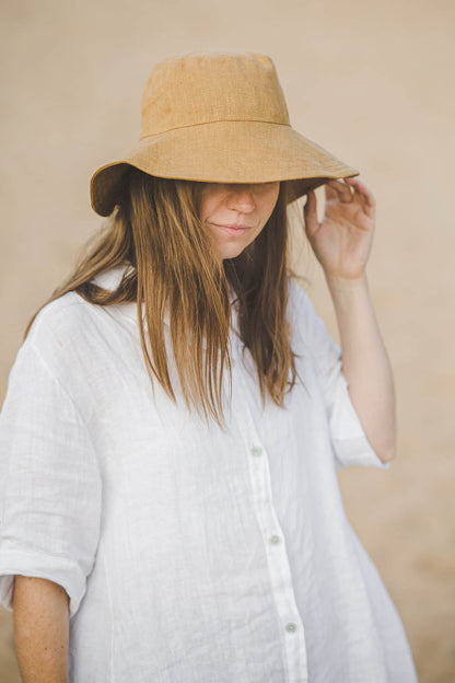 Camel linen summer hat