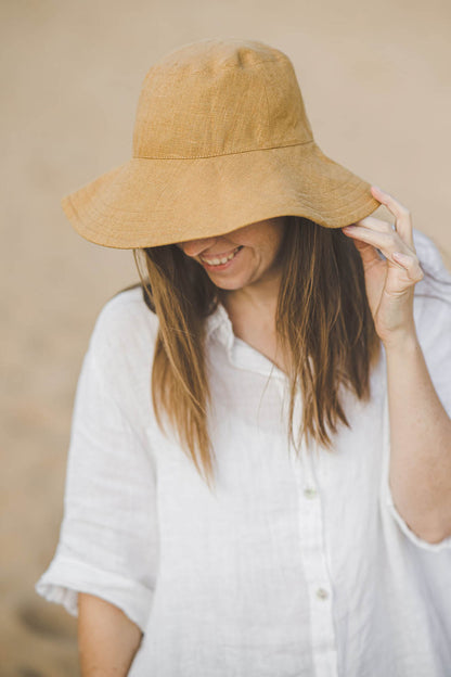 Camel linen summer hat