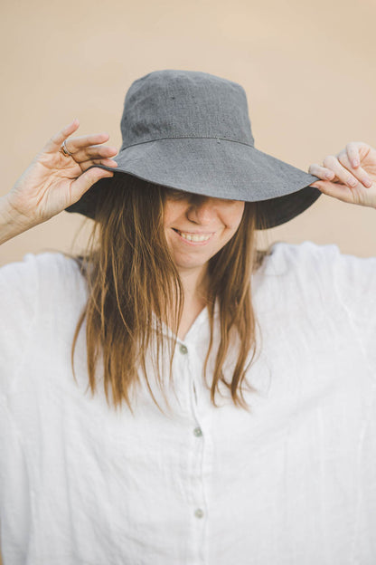 Charcoal gray linen summer hat