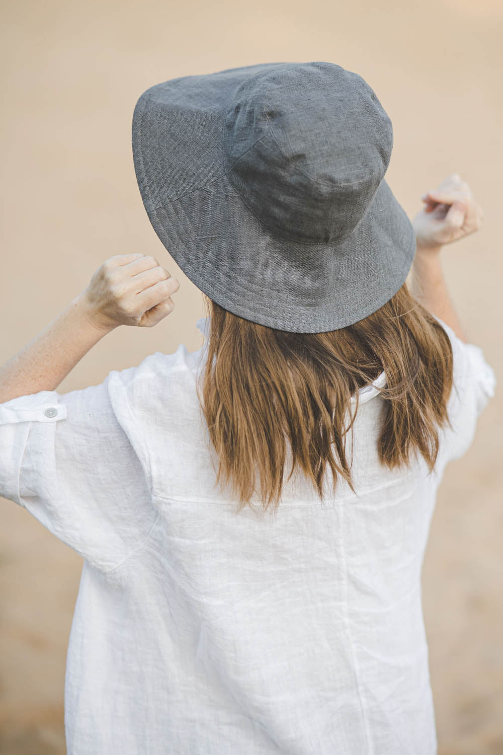 Charcoal gray linen summer hat