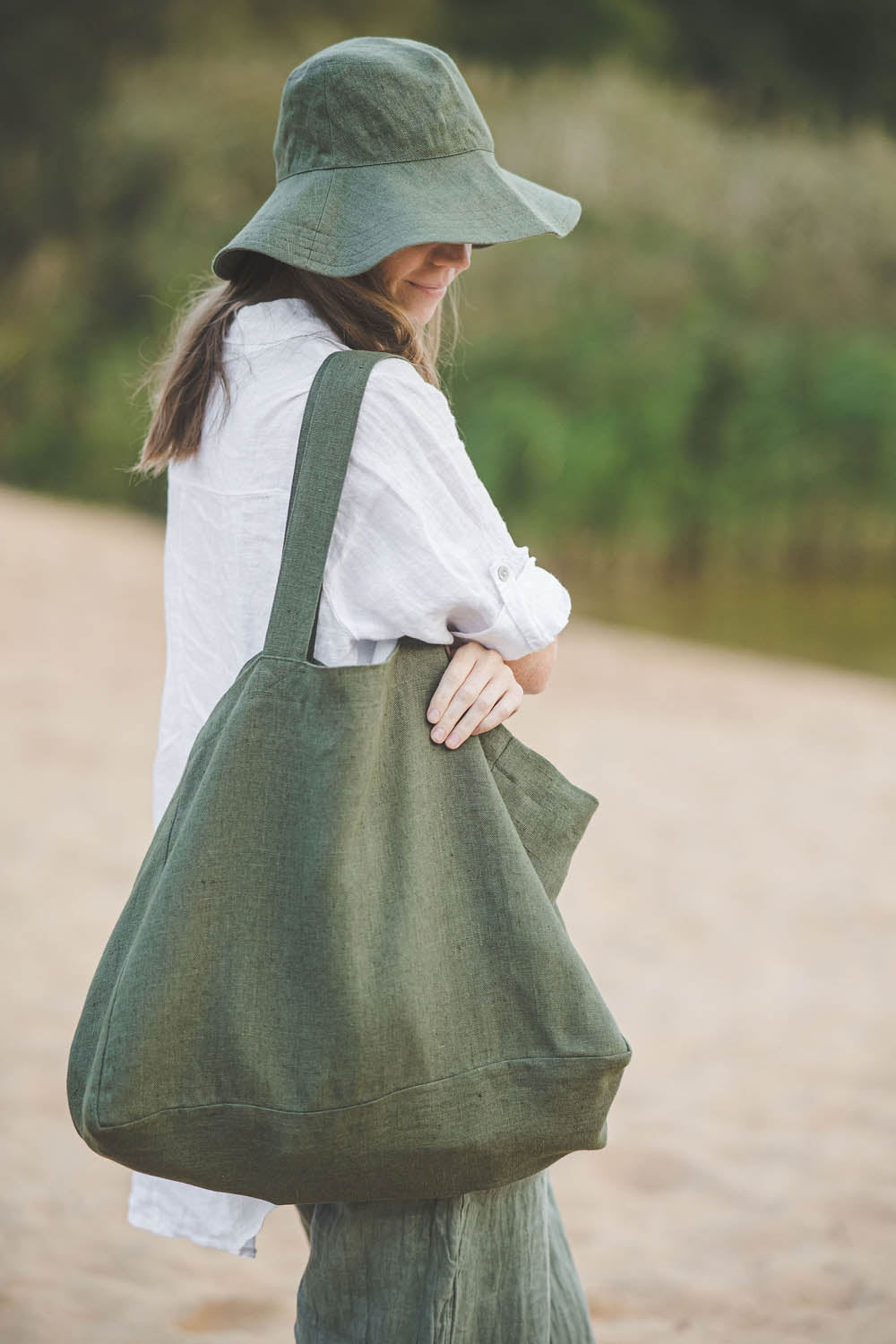 Forest green linen summer hat