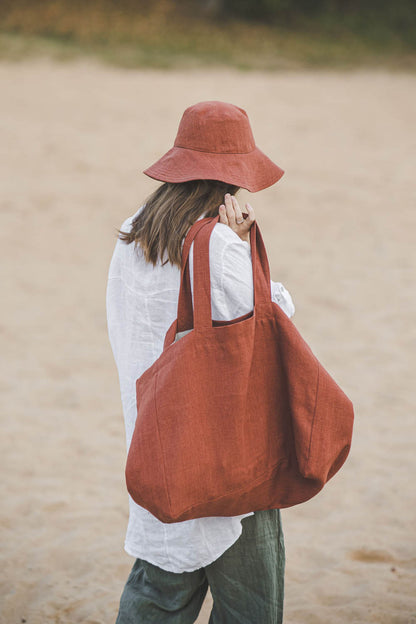 Burnt orange linen summer hat