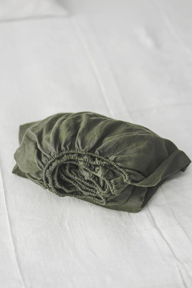 Forest green linen fitted sheet