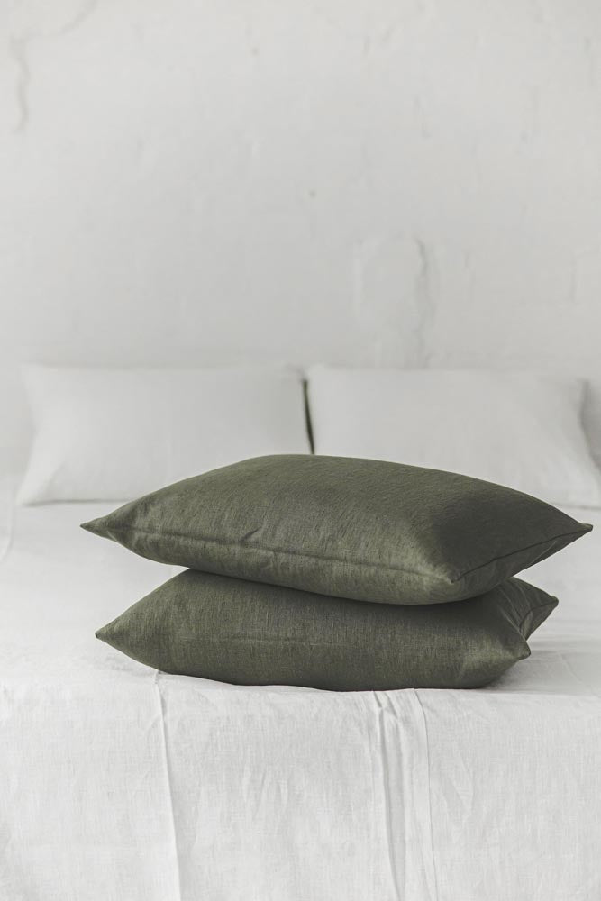 Forest green heavyweight linen pillowcase