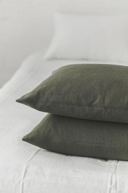 Forest green heavyweight linen pillowcase