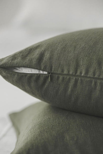 Forest green heavyweight linen pillowcase