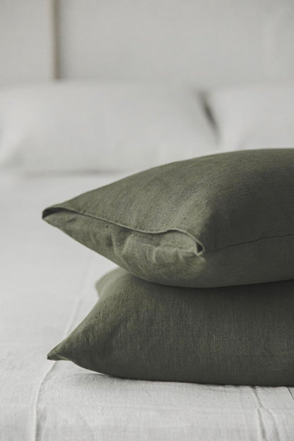 Forest green heavyweight linen pillowcase