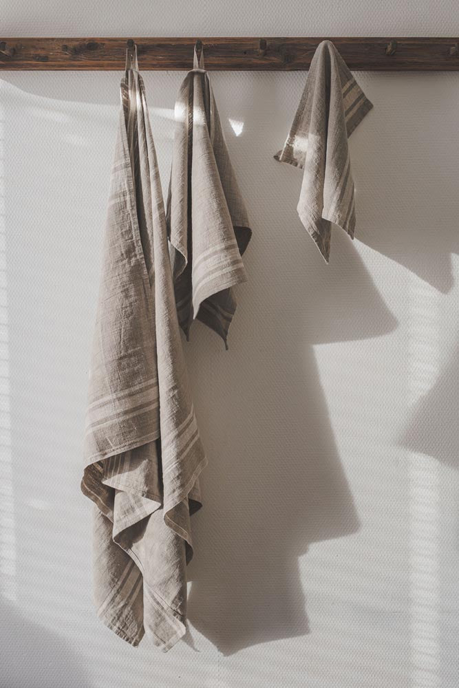 French style linen bath towels with natural stripes