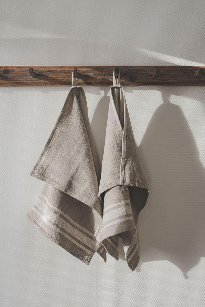 French style linen bath towels with natural stripes
