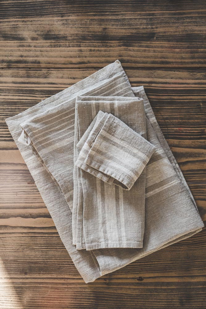 French style linen bath towels with natural stripes