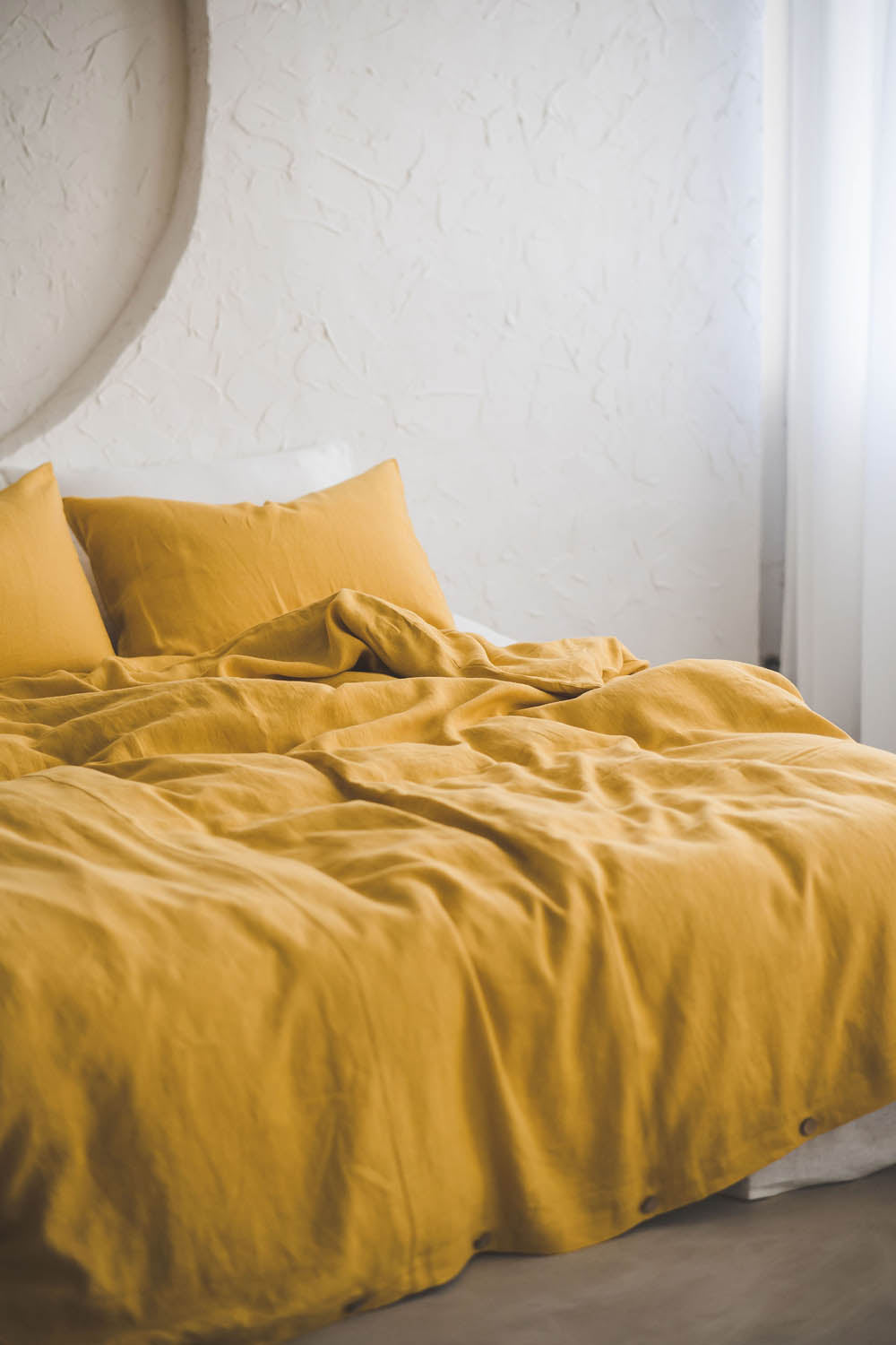 Mimosa yellow linen duvet cover with buttons