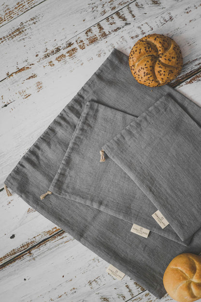 Grey linen bread bag