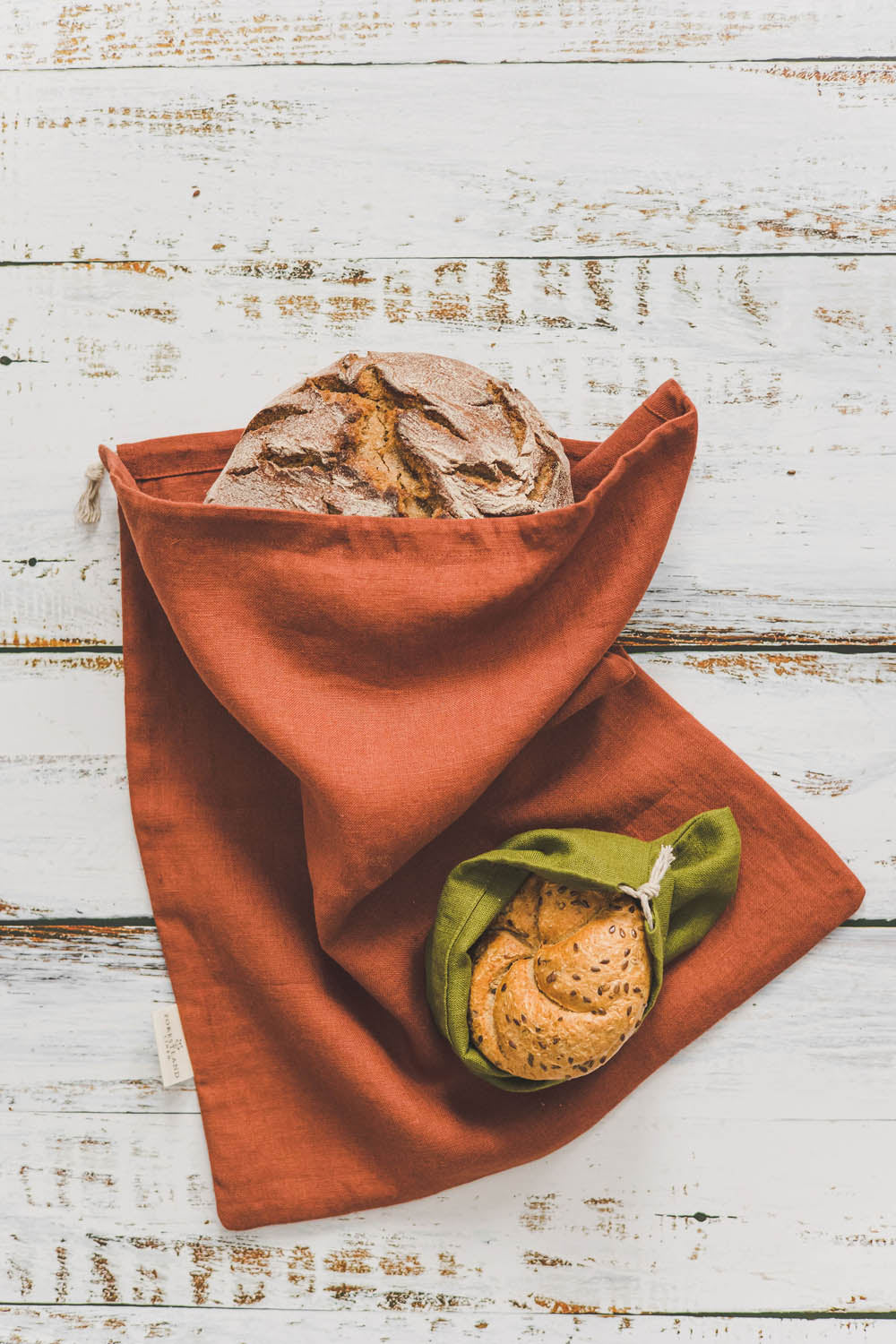 Burnt orange linen bread bag